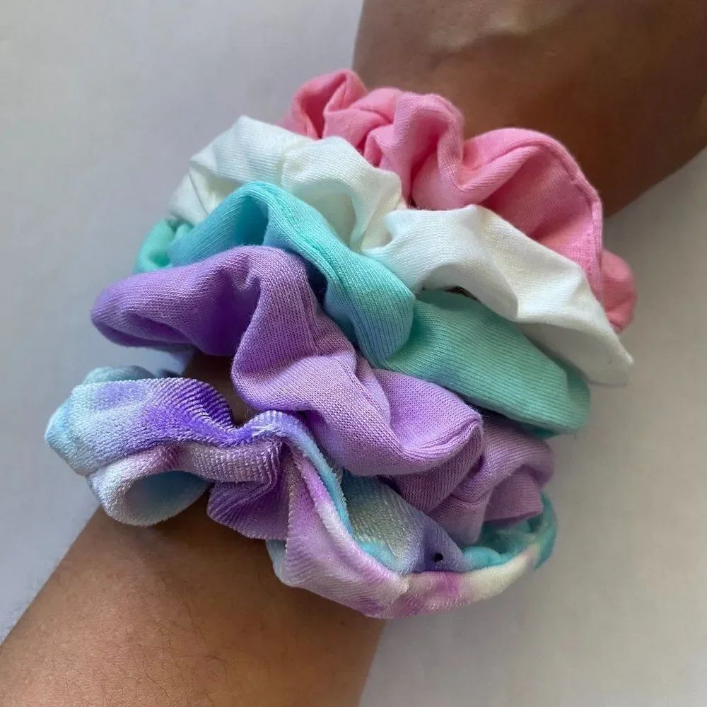 Set of 5 Scrunchies - Purple Pink Tie Dye
